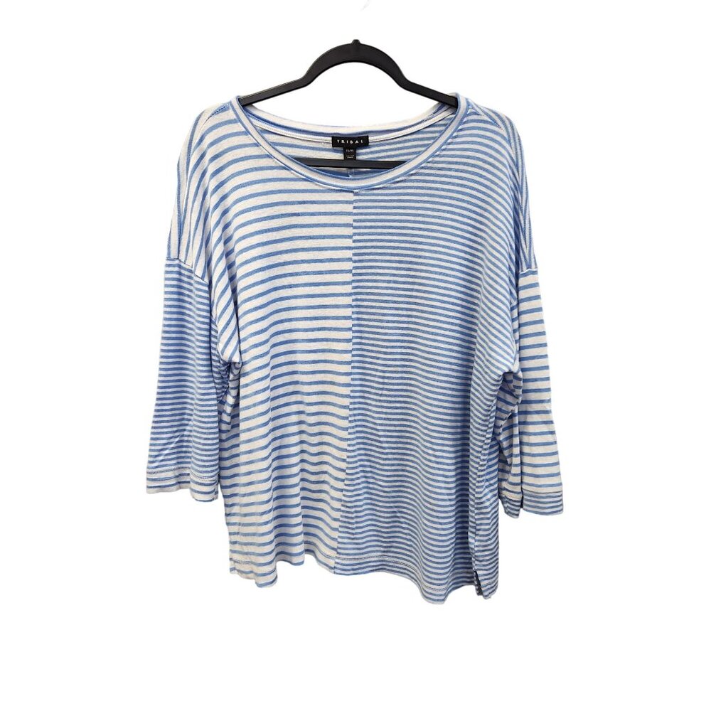 Tribal Women's TG/XL Blue Striped 3/4 Sleeve Pullover Knit Top